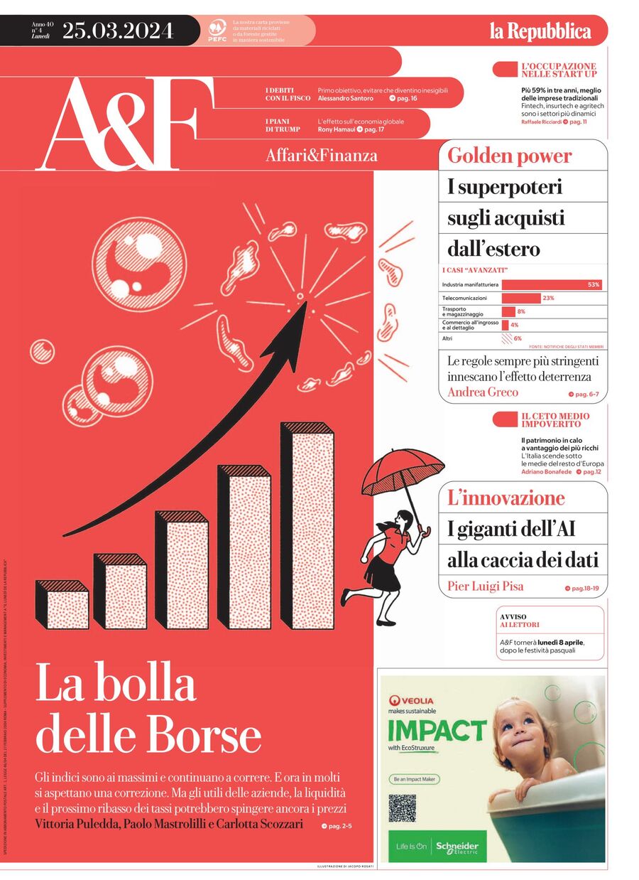 Copertina Affari & Finanza (la Repubblica) 25/03/2024