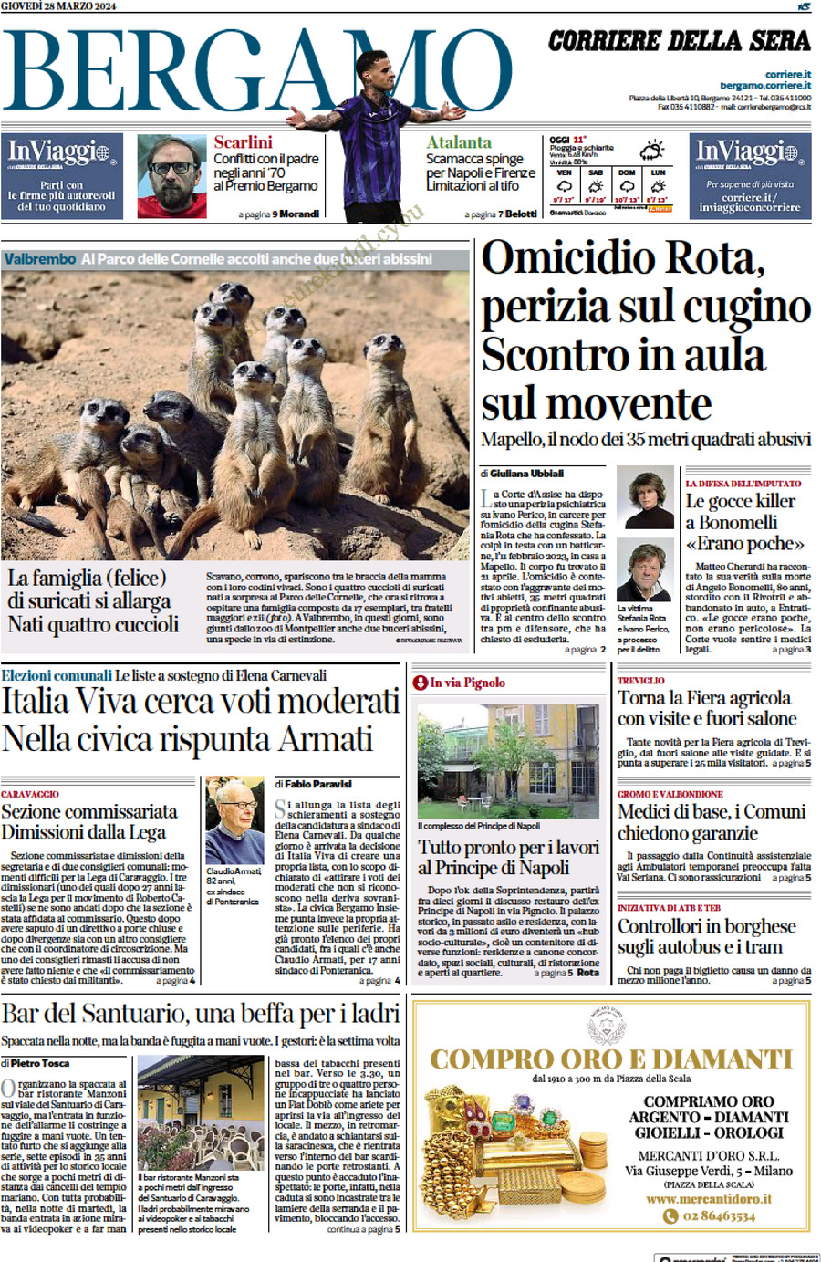 Prima Pagina Corriere della Sera (Bergamo) 28/03/2024