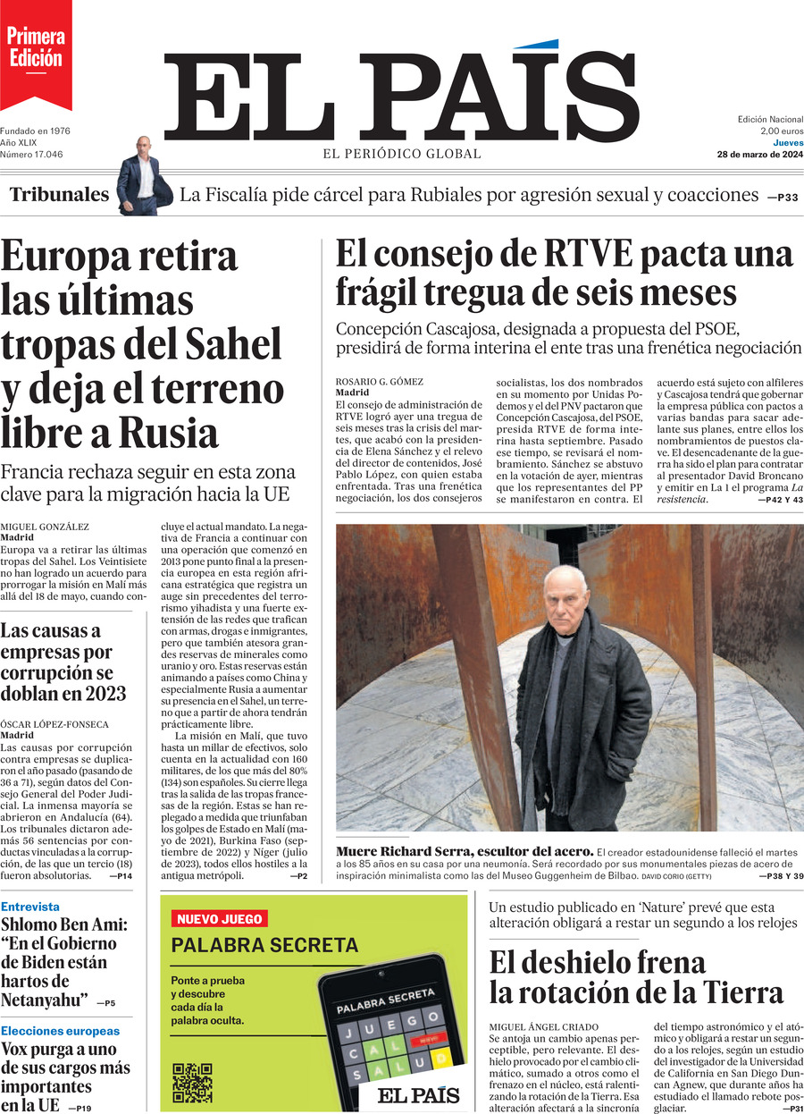 Prima Pagina El País 28/03/2024