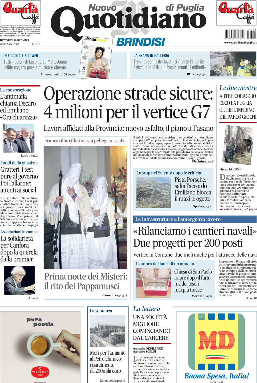 Prima Pagina Nuovo Quotidiano di Puglia (Brindisi) 28/03/2024