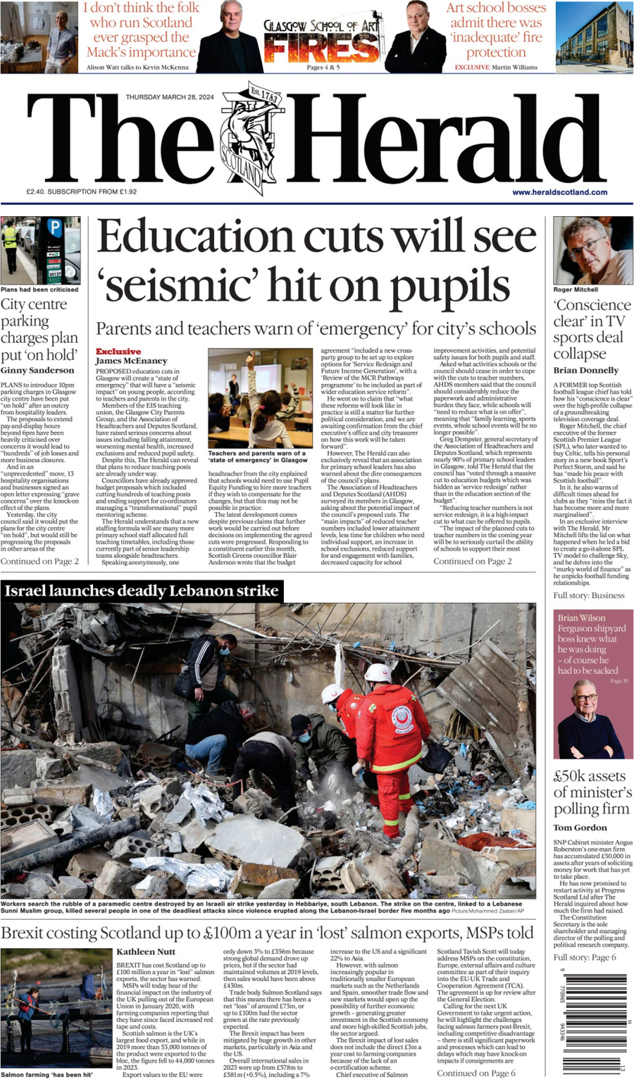 Prima Pagina The Herald (Scotland) 28/03/2024