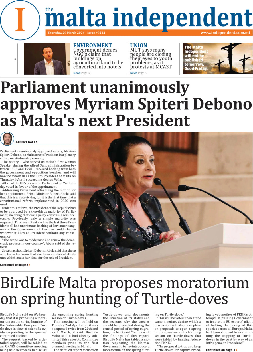 Prima Pagina The Malta Independent 28/03/2024
