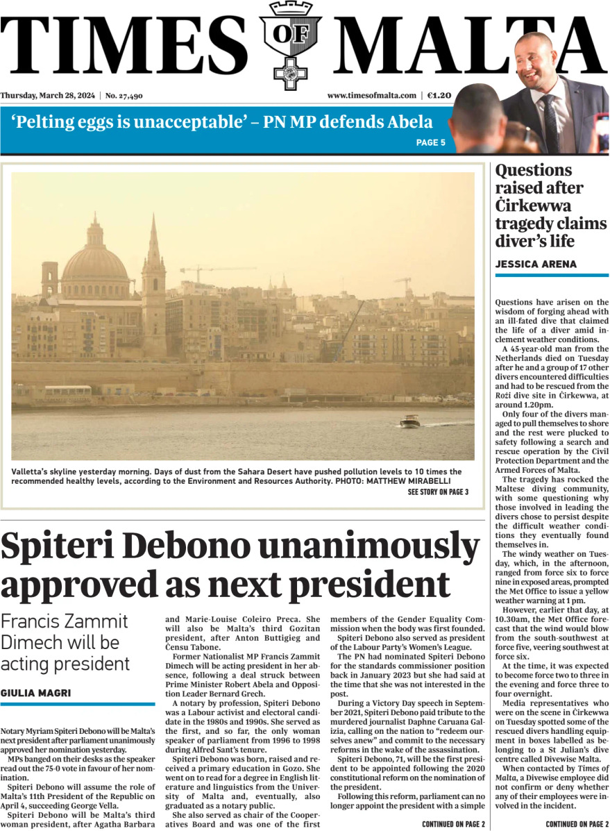 Prima Pagina Times of Malta 28/03/2024