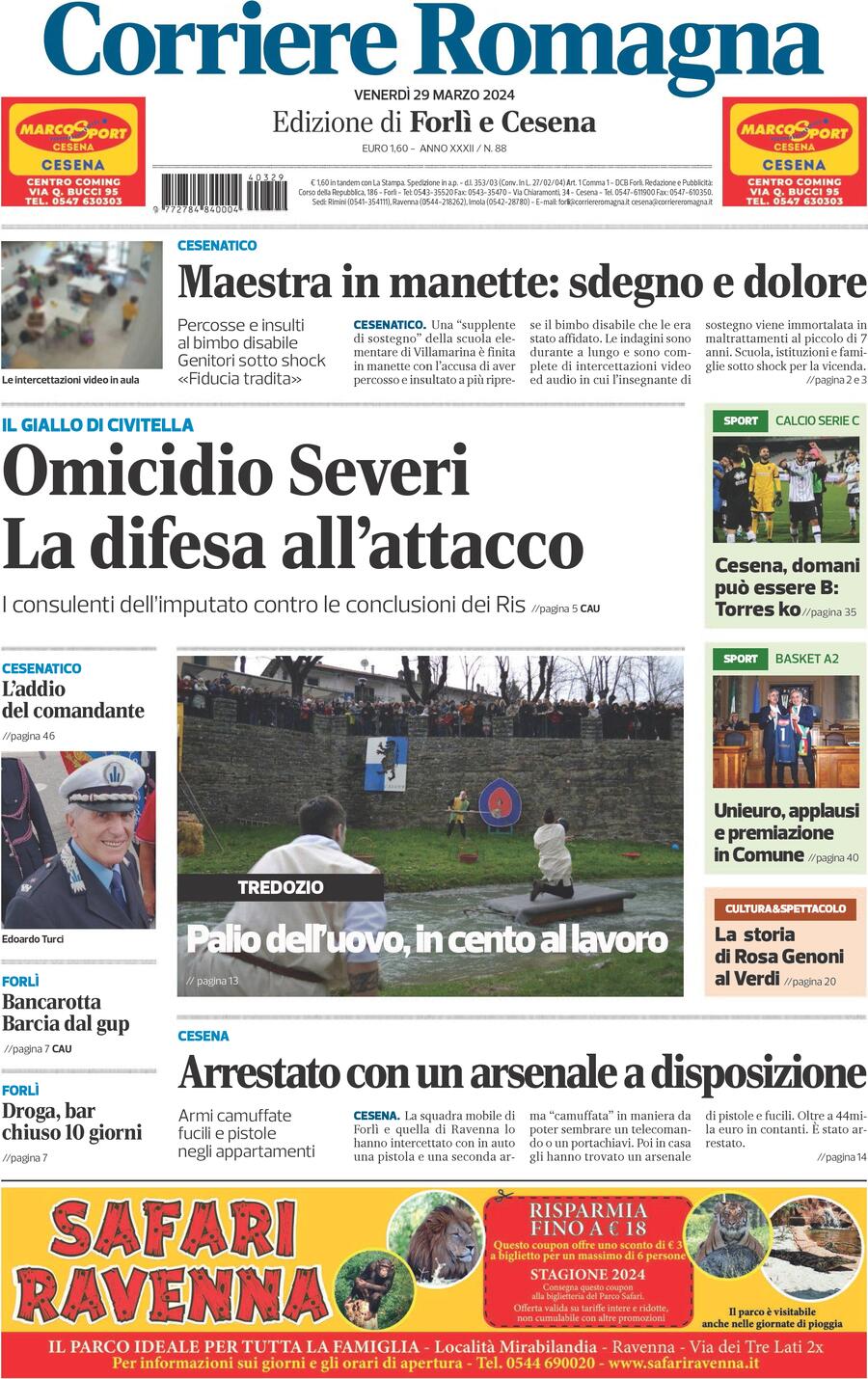 Prima Pagina Corriere Romagna (Forlì e Cesena) 29/03/2024