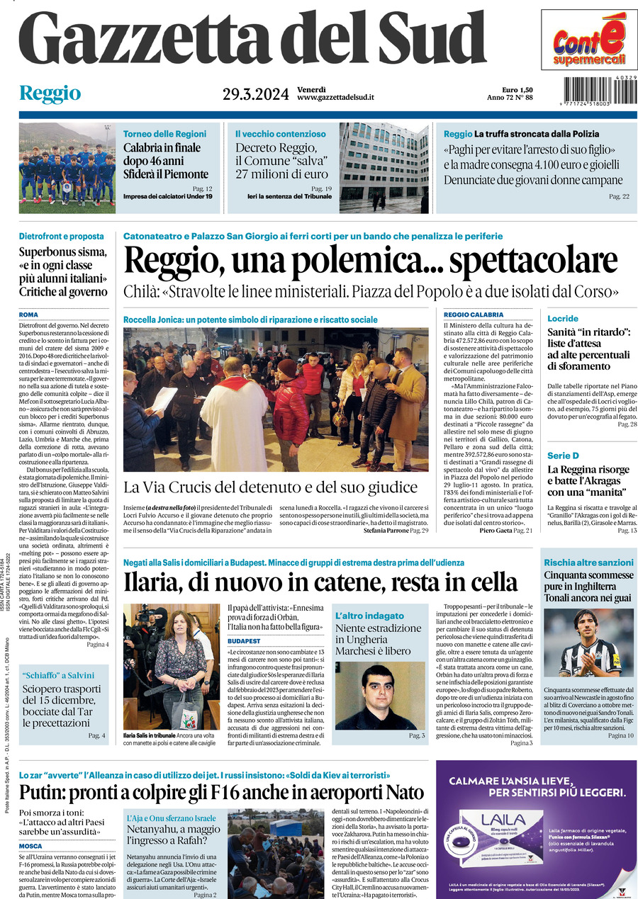 Prima Pagina Gazzetta del Sud (Reggio Calabria) 29/03/2024