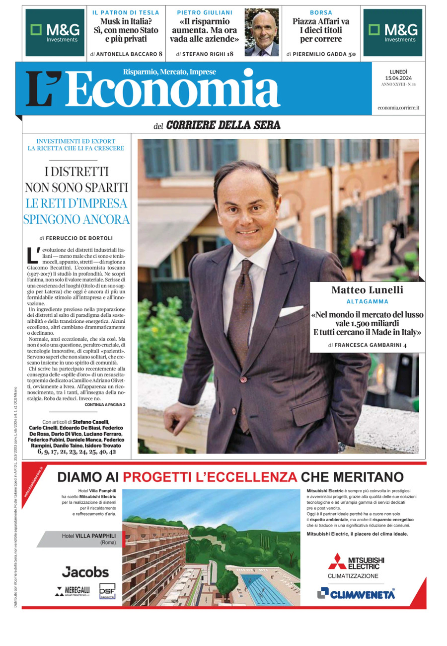 Copertina L'Economia (Corriere della Sera) 15/04/2024
