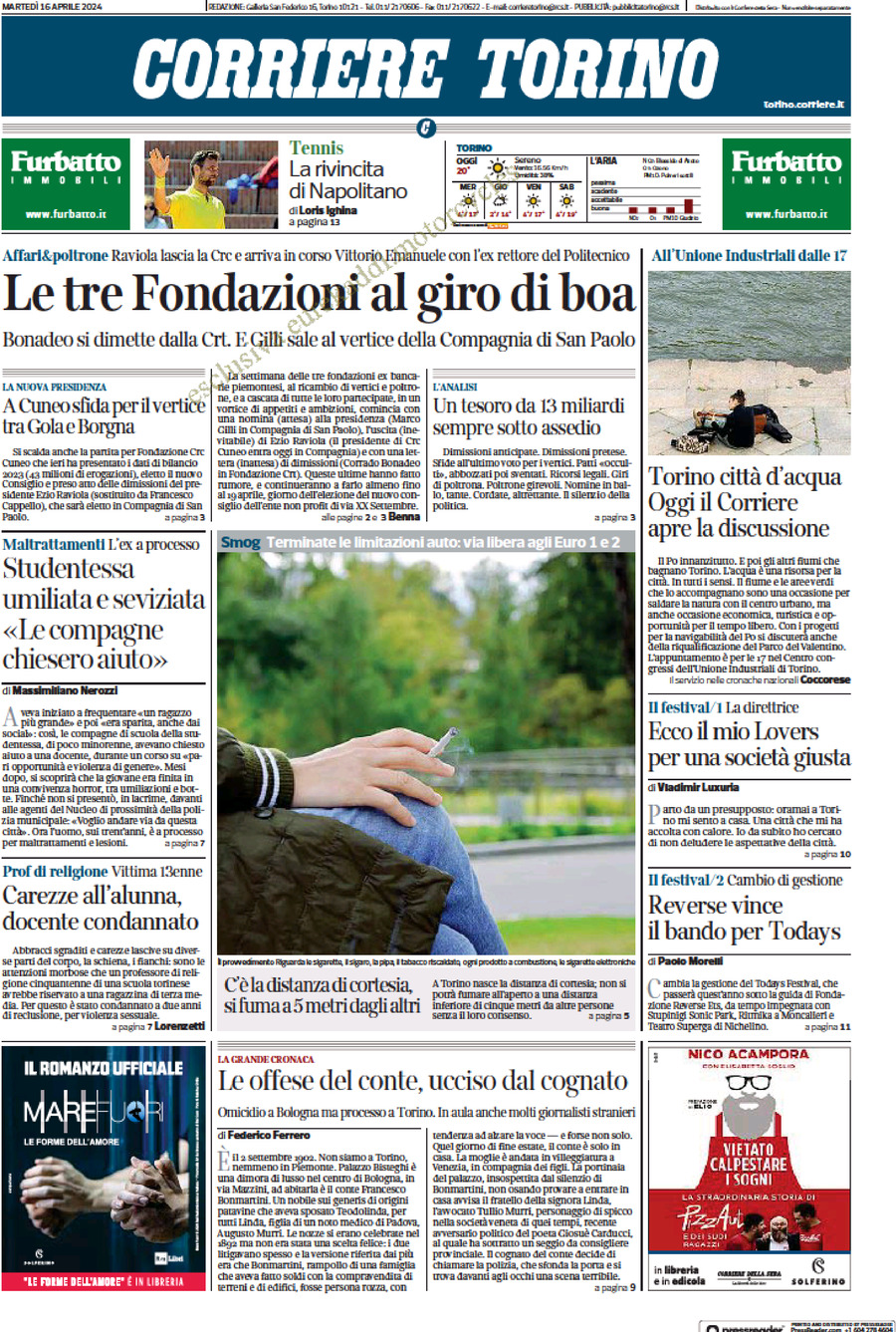 Prima Pagina Corriere Torino 16/04/2024