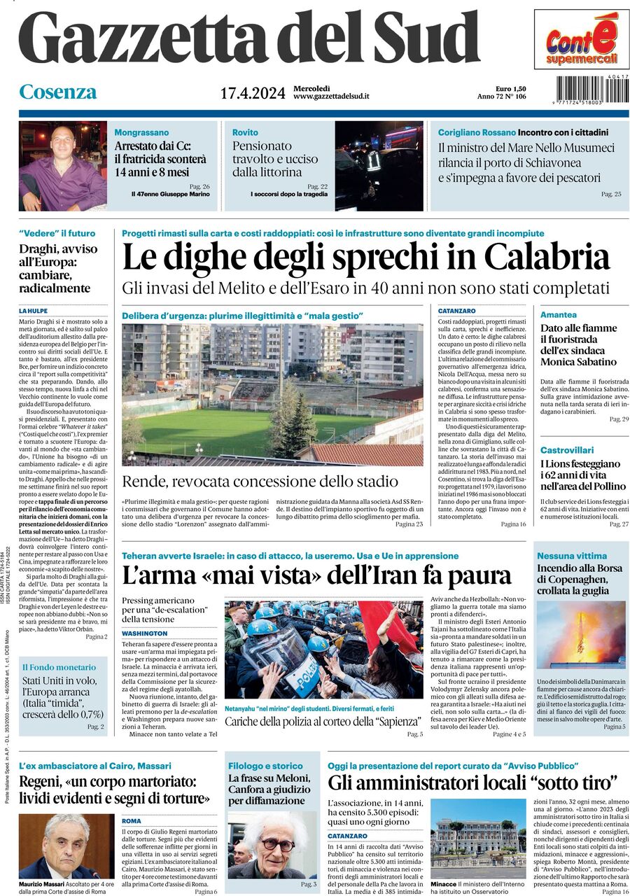 Prima Pagina Gazzetta del Sud (Cosenza) 17/04/2024