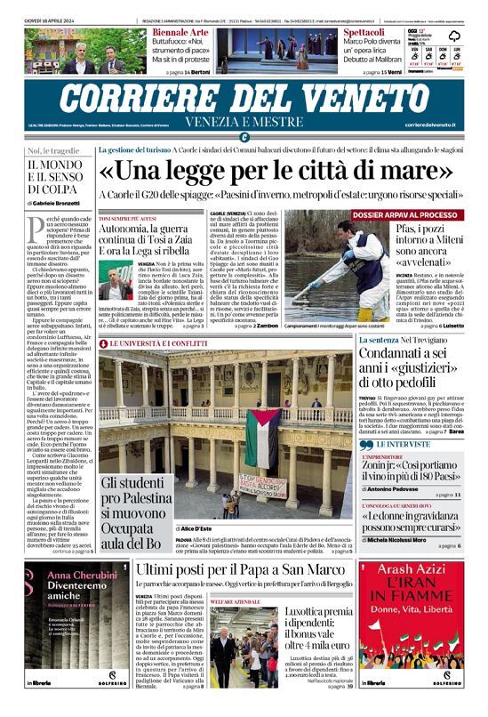 Prima Pagina Corriere del Veneto 18/04/2024