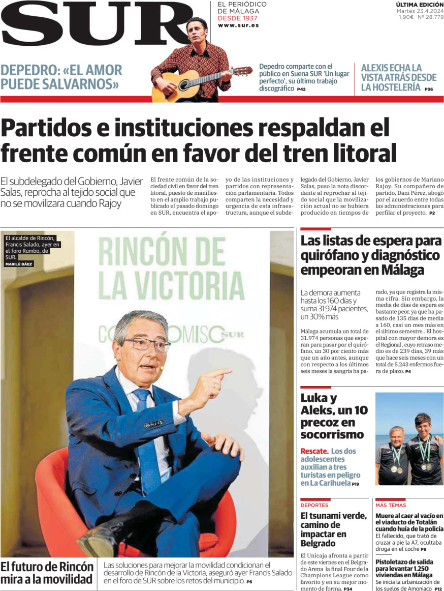 Prima Pagina Diario SUR 23/04/2024