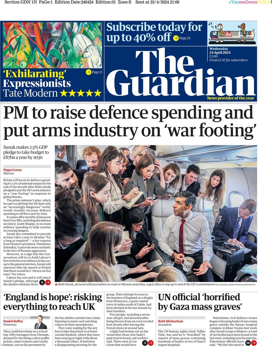 Prima Pagina The Guardian 24/04/2024