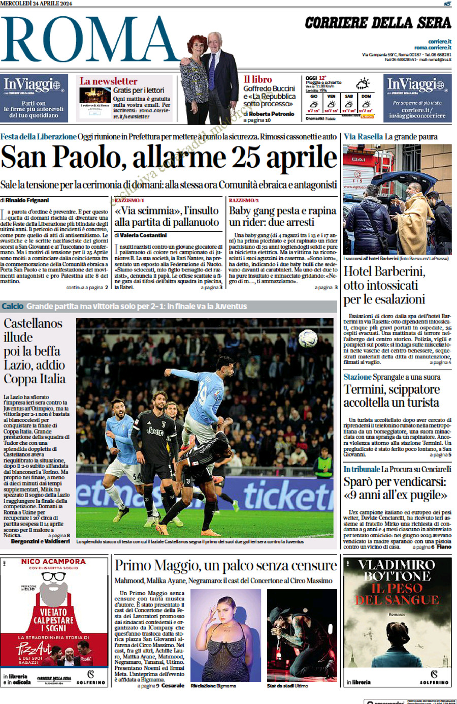 Prima Pagina Corriere della Sera (Roma) 24/04/2024