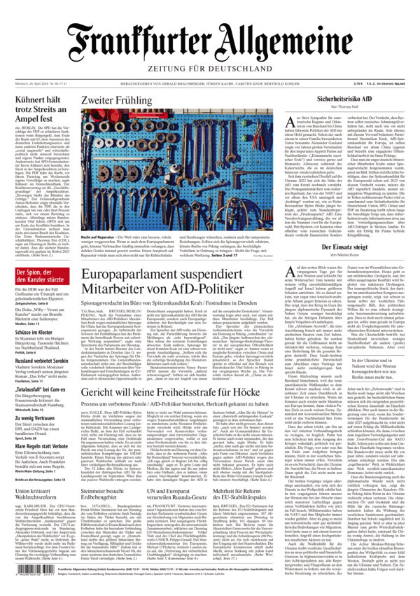 Prima Pagina Frankfurter Allgemeine Zeitung 24/04/2024