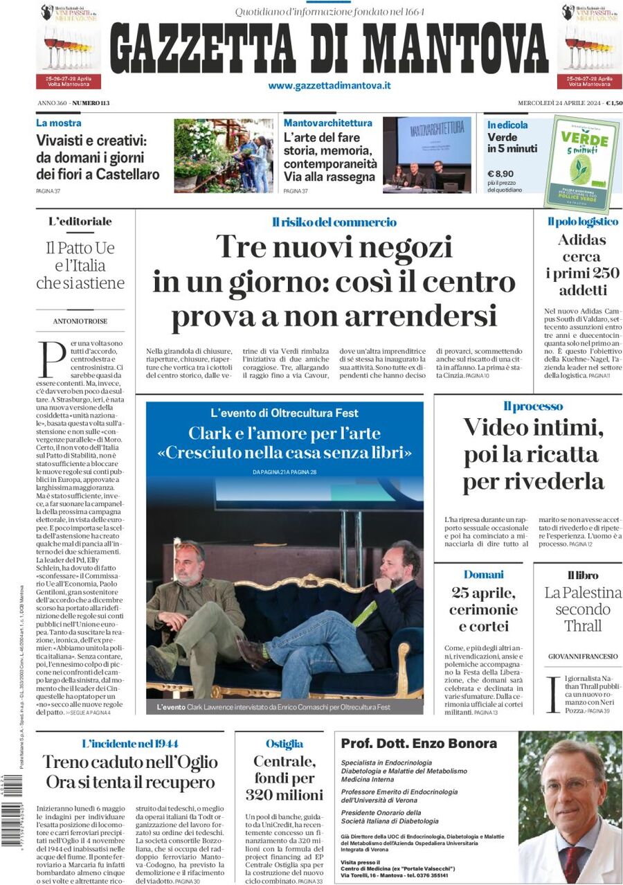 Prima Pagina Gazzetta di Mantova 24/04/2024