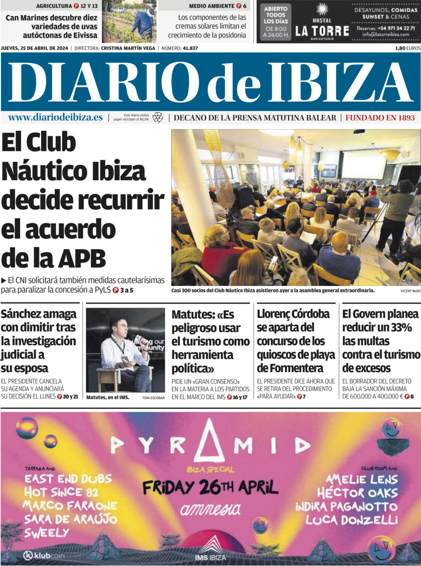 Prima Pagina Diario de Ibiza 25/04/2024