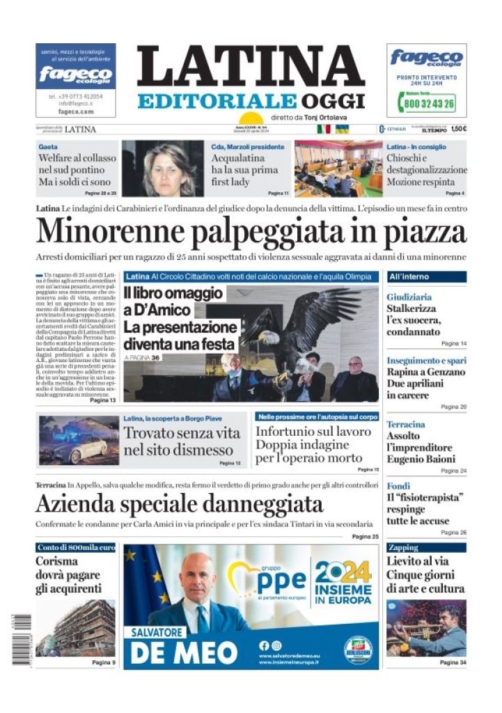 Prima Pagina Latina Editoriale Oggi 25/04/2024