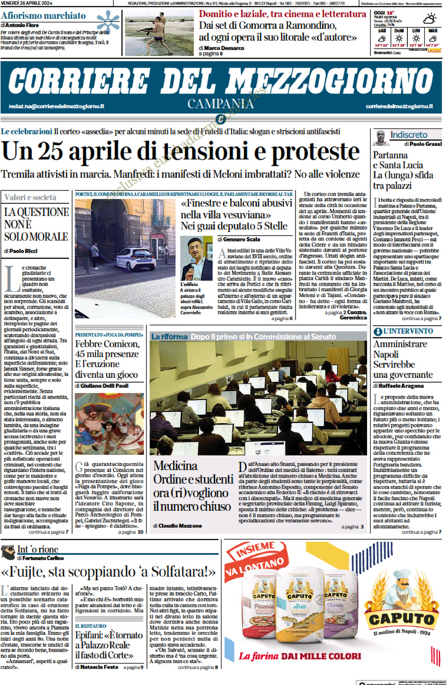 Prima Pagina Corriere del Mezzogiorno (Campania) 26/04/2024