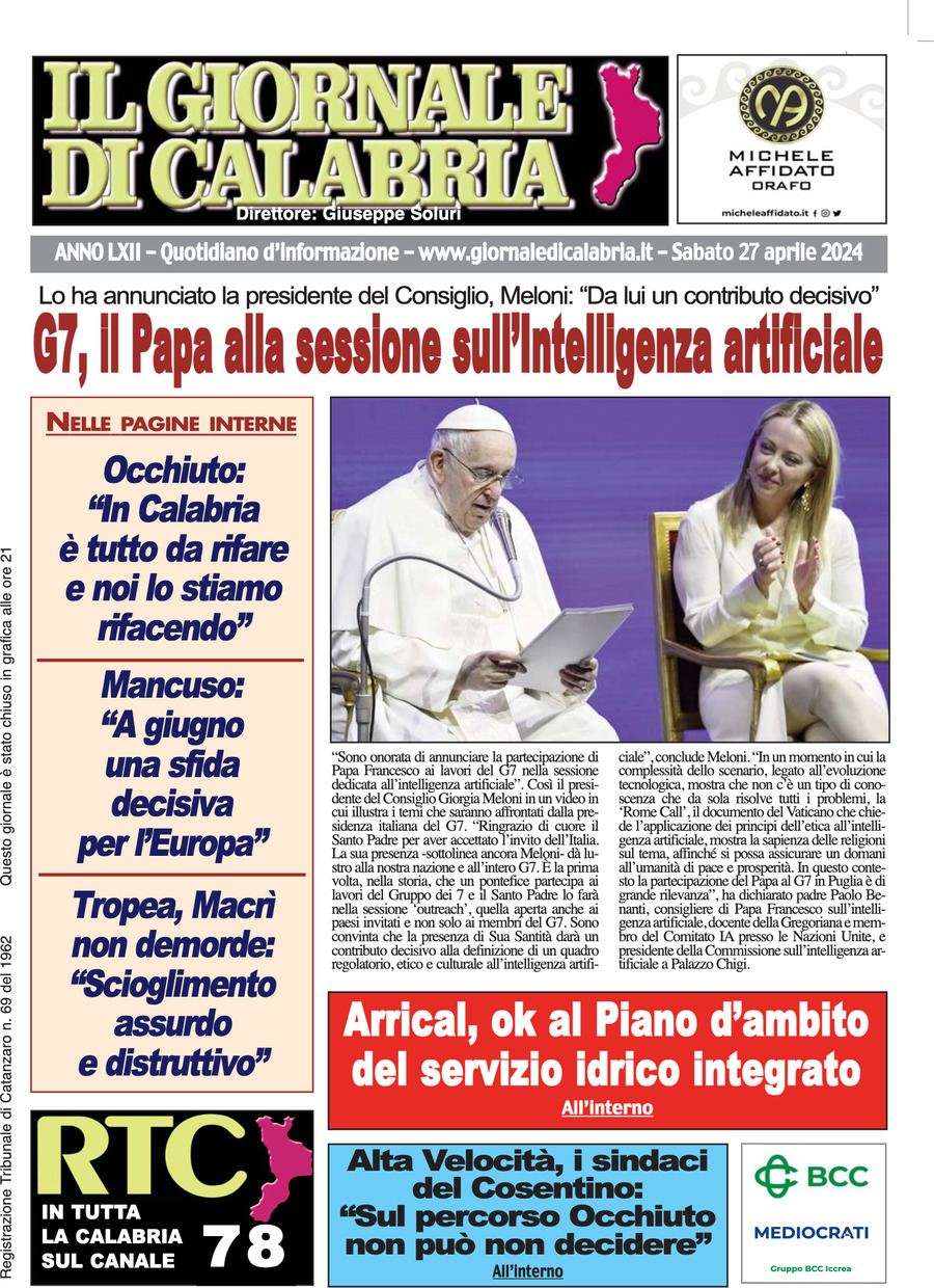 Prima Pagina Il Giornale di Calabria 27/04/2024