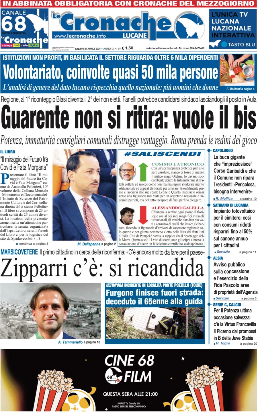 Prima Pagina Le Cronache Lucane 27/04/2024