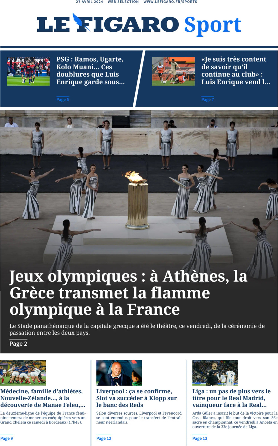 Prima Pagina Le Figaro SPORT 27/04/2024