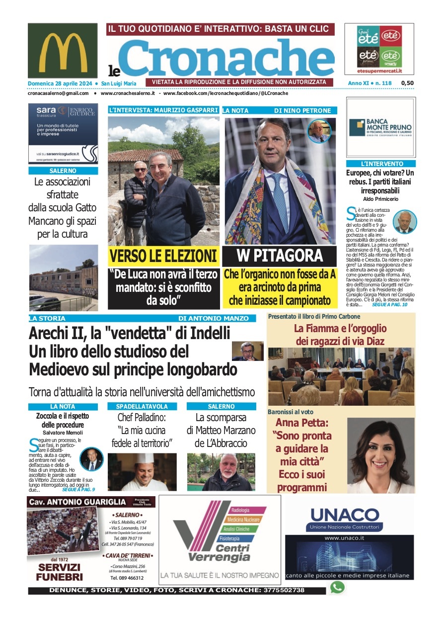 Prima Pagina Le Cronache (Salerno) 28/04/2024