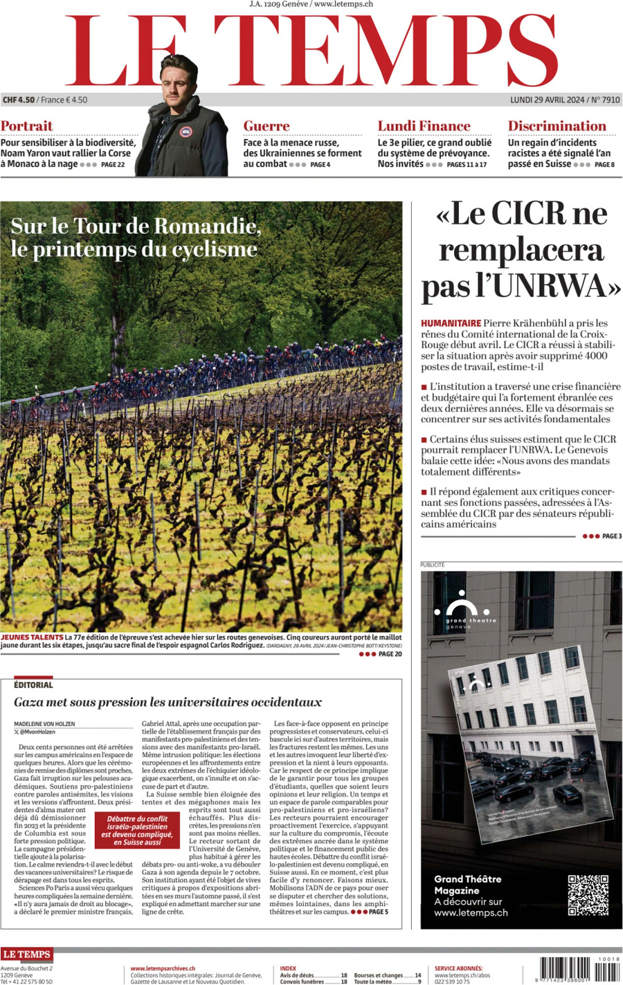 Prima Pagina Le Temps 29/04/2024
