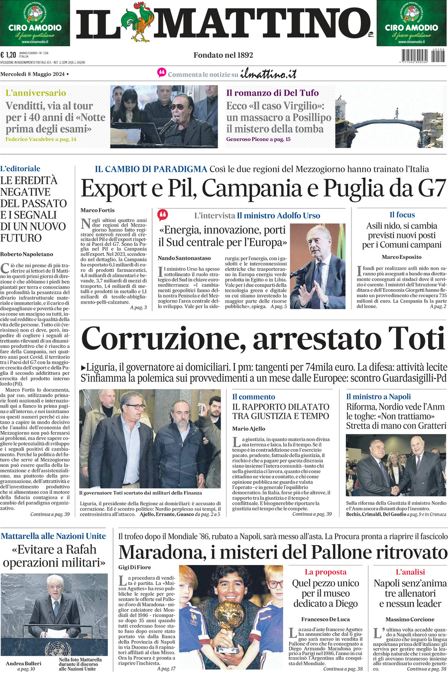 Prima Pagina Il Mattino 08/05/2024