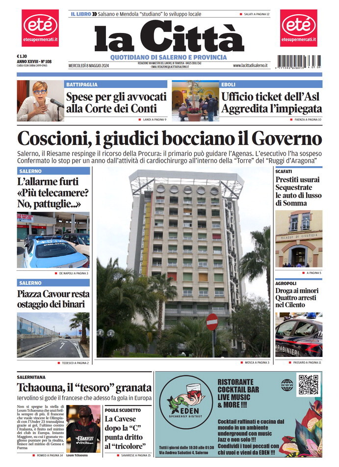 Prima Pagina La Città (Salerno) 08/05/2024