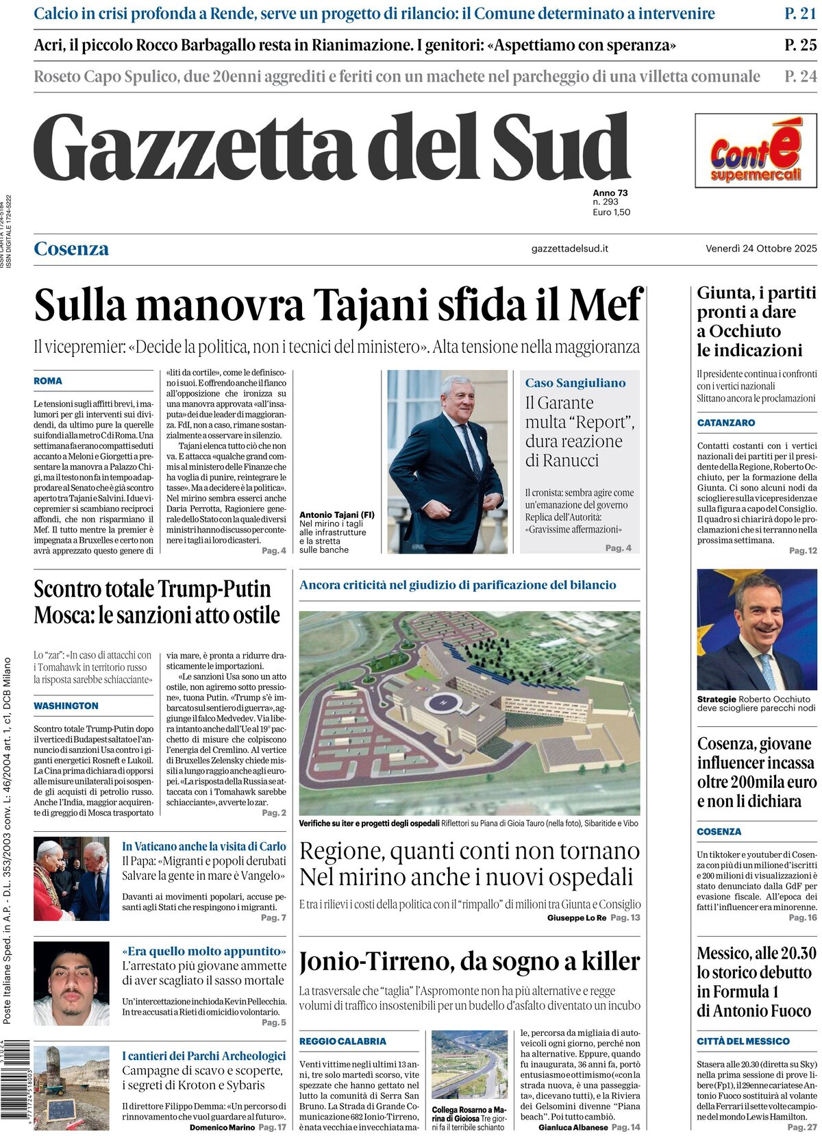 Prima Pagina Gazzetta del Sud (Cosenza) 24/10/2025