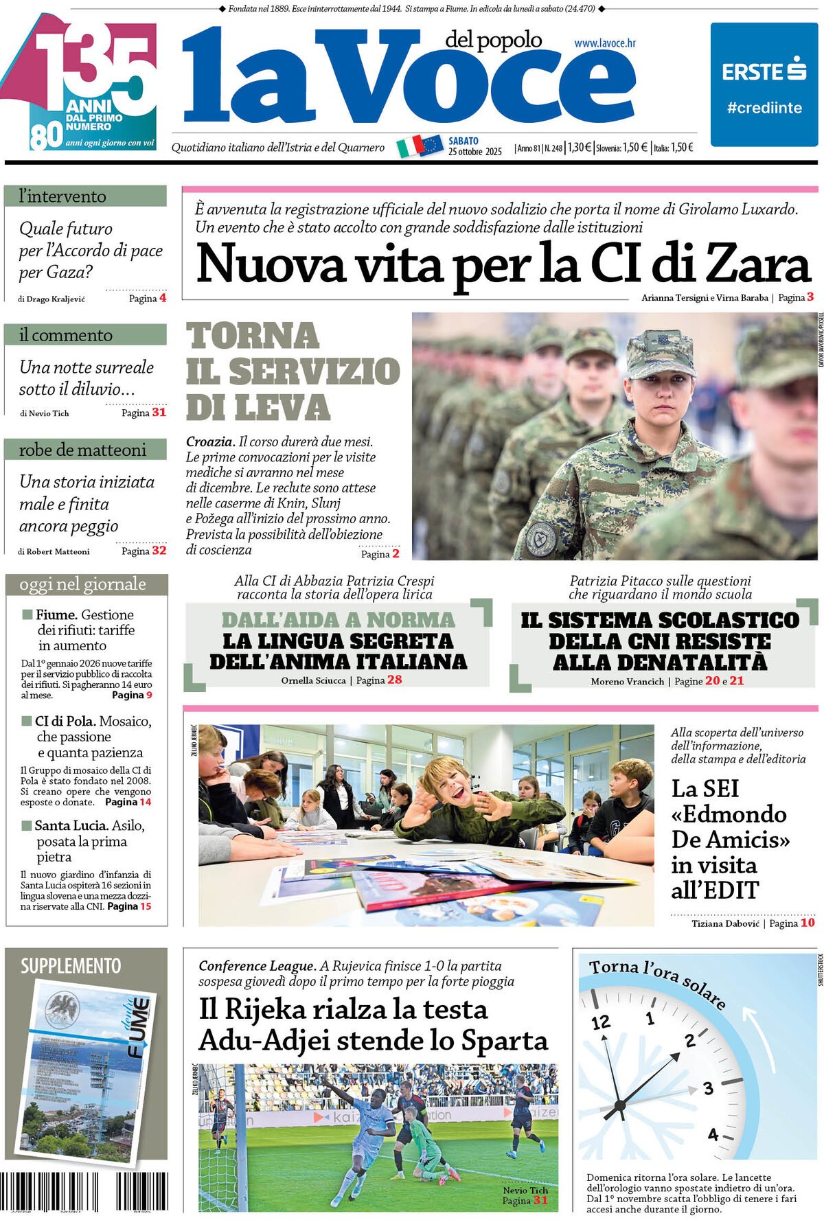 Prima Pagina La Voce del popolo 25/10/2025