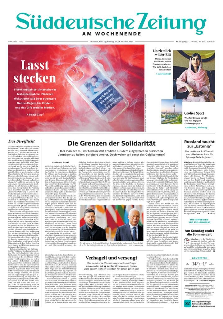 Prima Pagina Süddeutsche Zeitung 25/10/2025