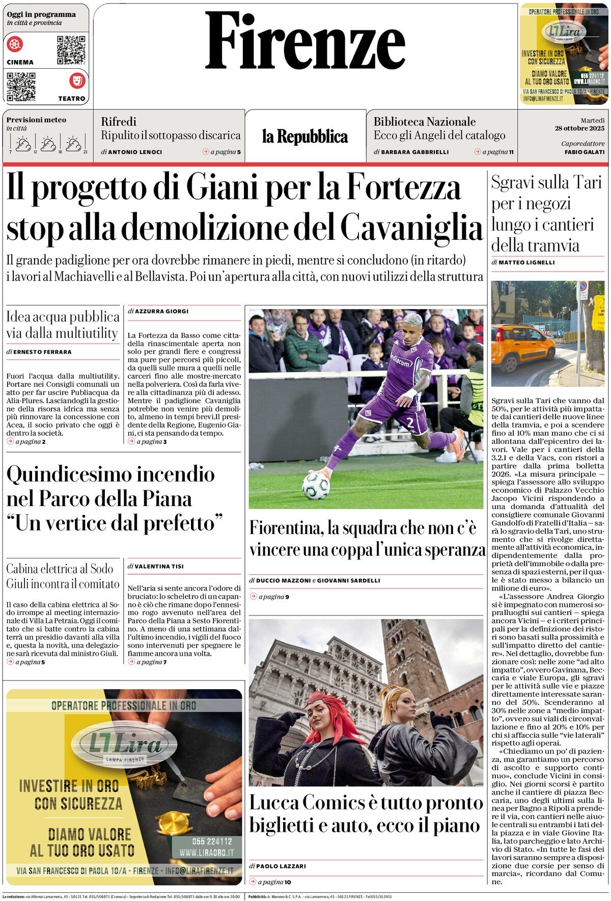 Prima Pagina La Repubblica (Firenze) 28/10/2025