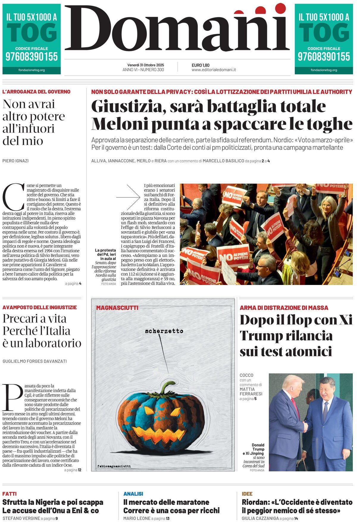 Prima Pagina Domani 31/10/2025