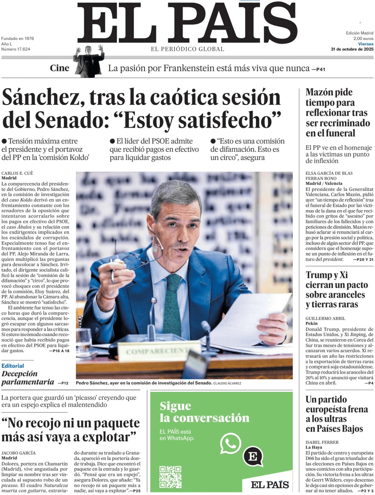 Prima Pagina El País 31/10/2025