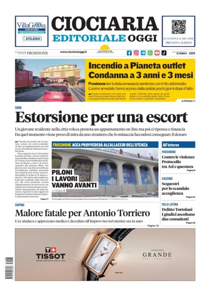 Prima Pagina Ciociaria Editoriale Oggi 06/11/2025