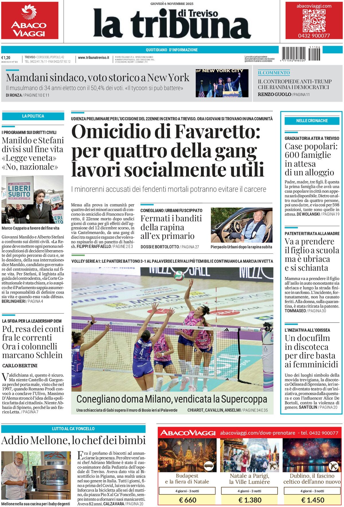 Prima Pagina La Tribuna di Treviso 06/11/2025
