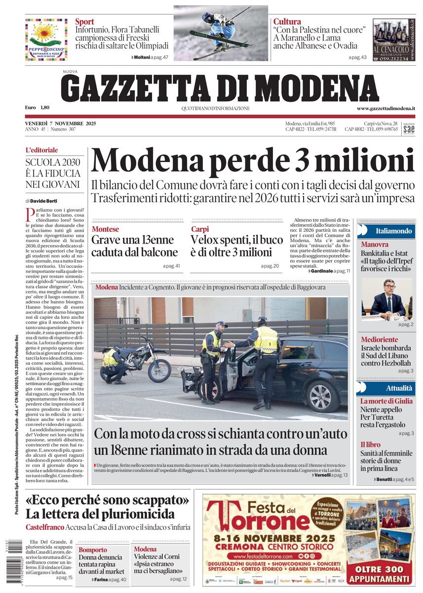 Prima Pagina Gazzetta di Modena 07/11/2025