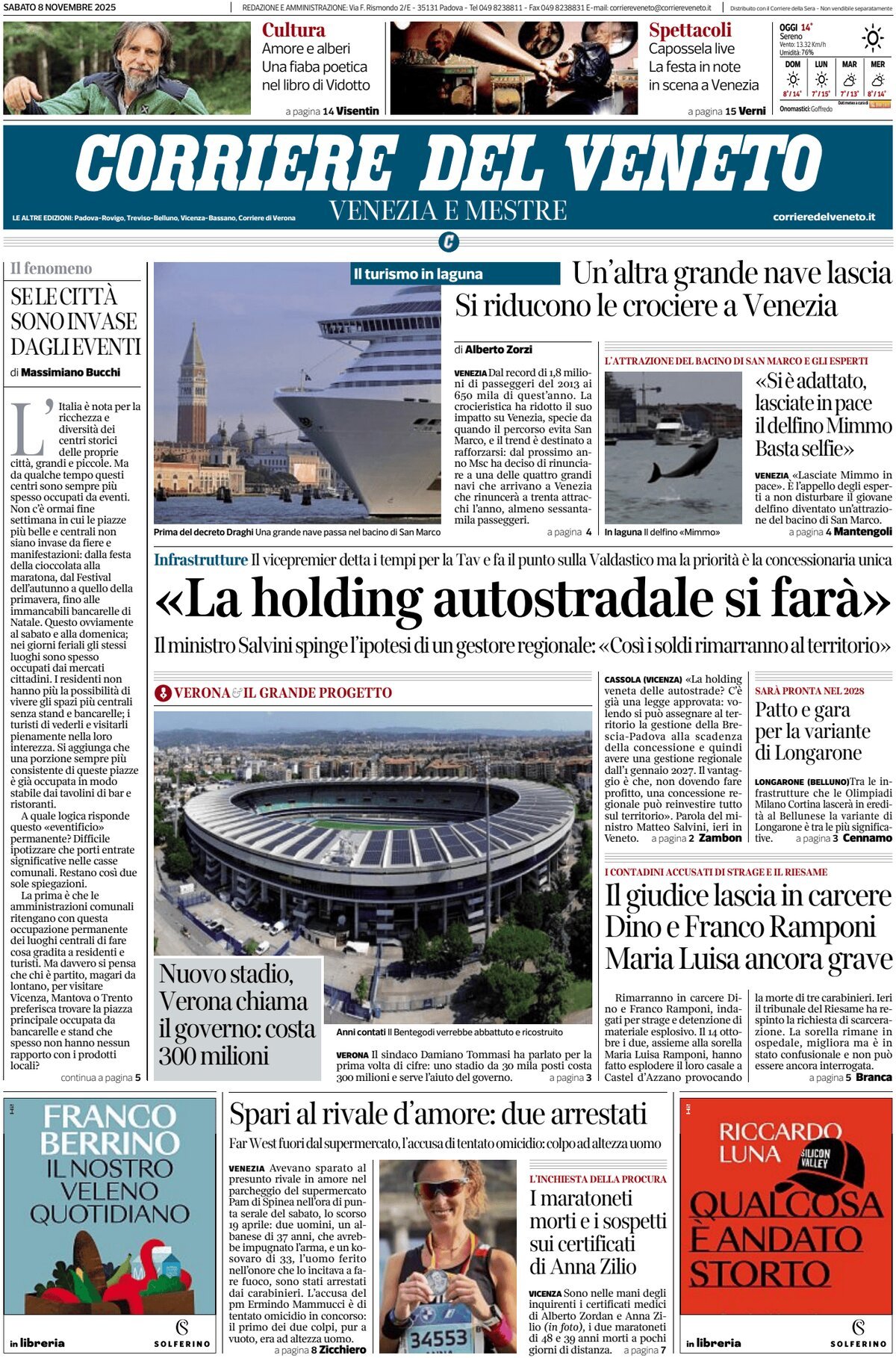 Prima Pagina Corriere del Veneto 08/11/2025
