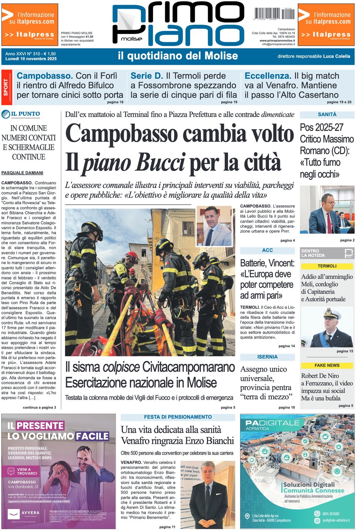 Prima Pagina Primo Piano Molise 10/11/2025