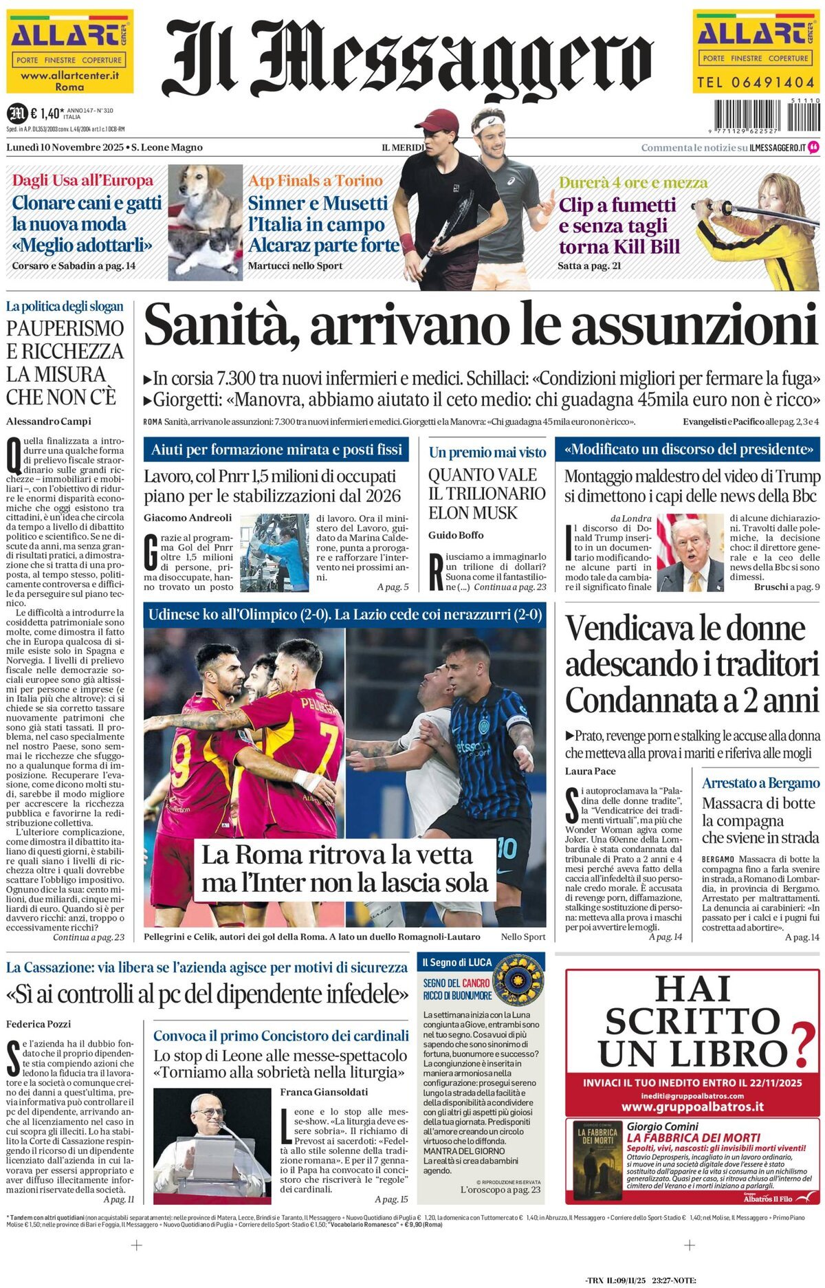 Prima Pagina Il Messaggero 10/11/2025