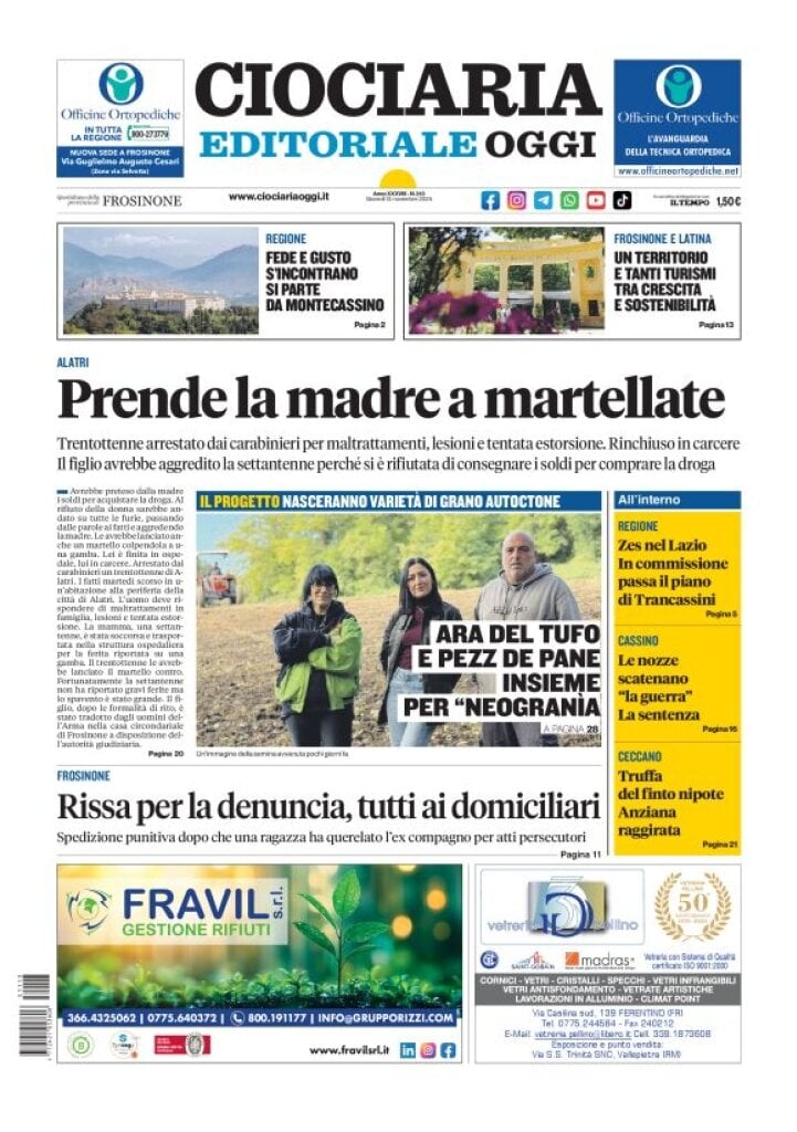 Prima Pagina Ciociaria Editoriale Oggi 13/11/2025