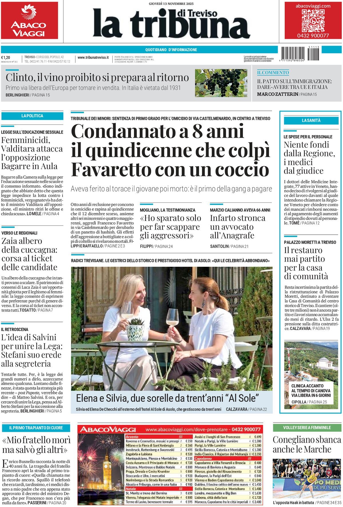 Prima Pagina La Tribuna di Treviso 13/11/2025