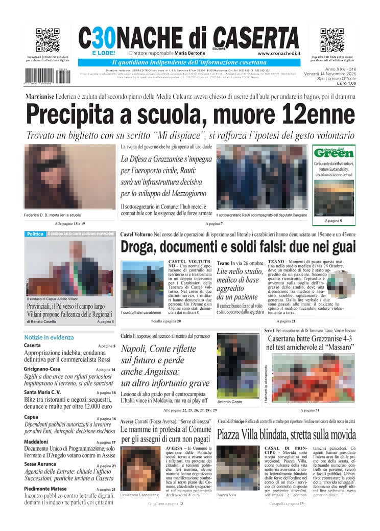 Prima Pagina Cronache di Caserta 14/11/2025