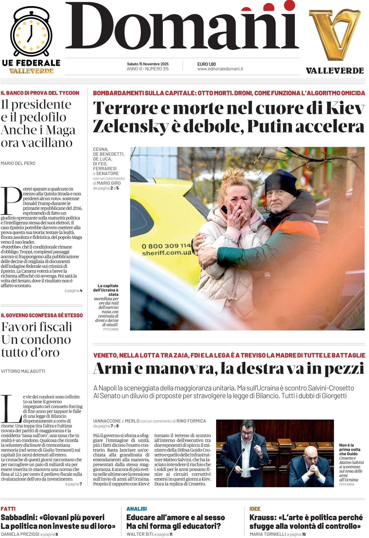 Prima Pagina Domani 15/11/2025