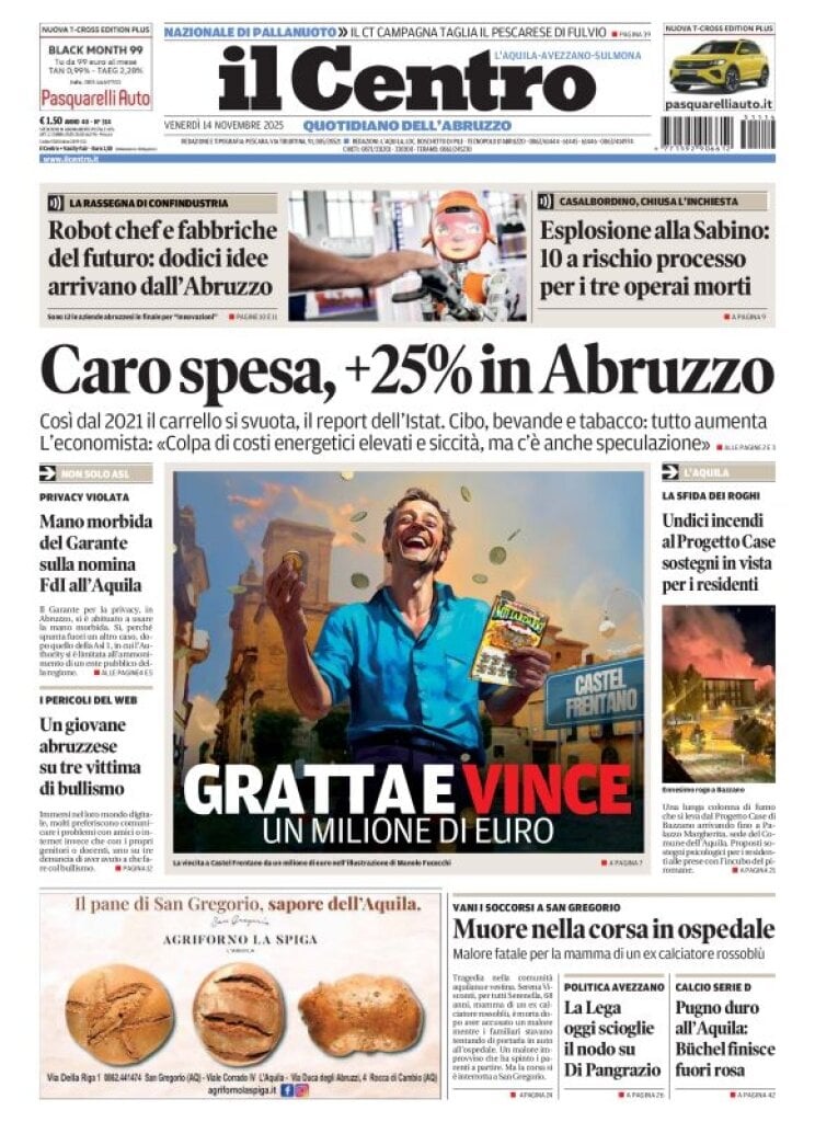 Prima Pagina Il Centro (L'Aquila) 14/11/2025