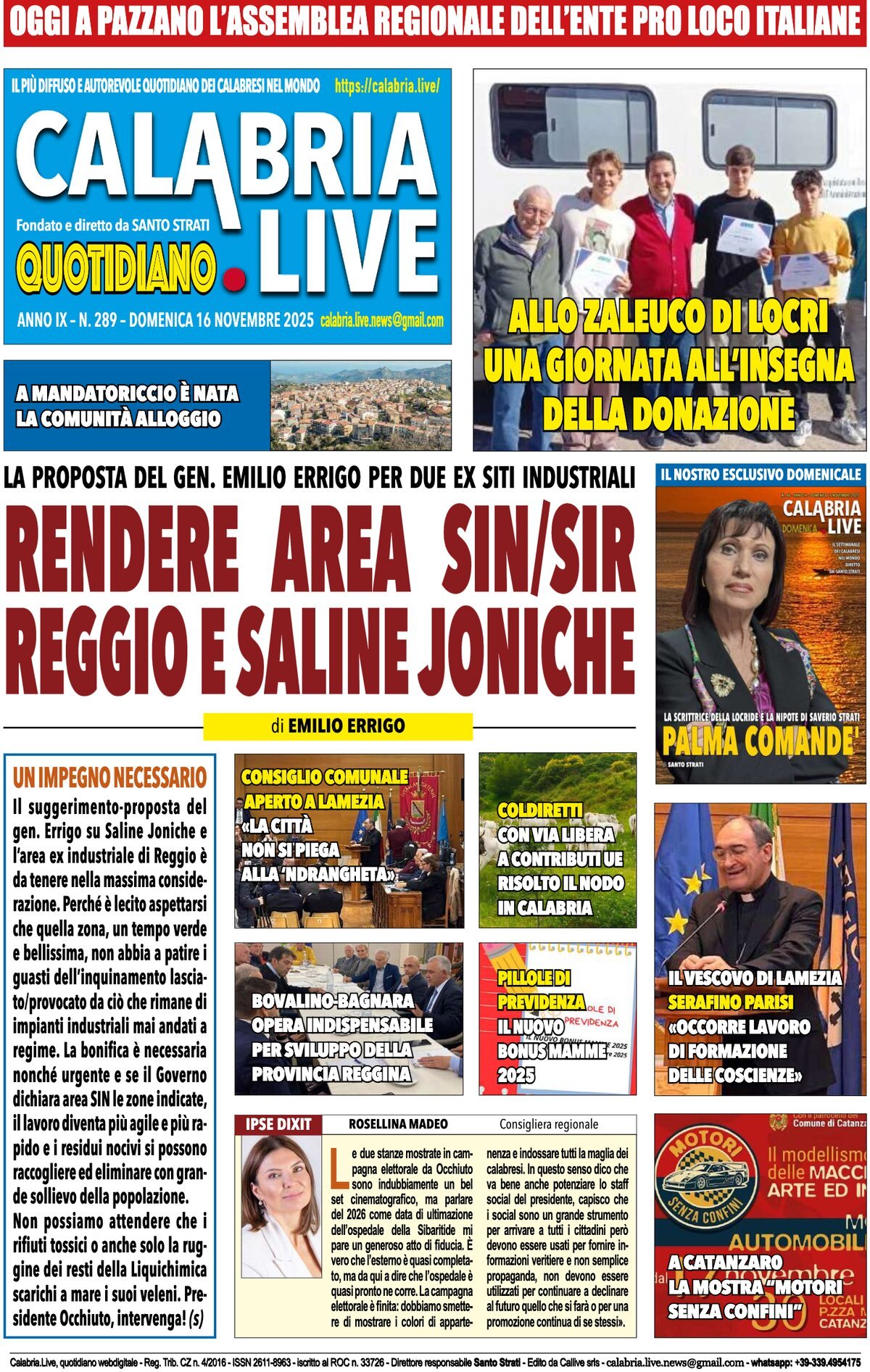 Prima Pagina Calabria Live 16/11/2025