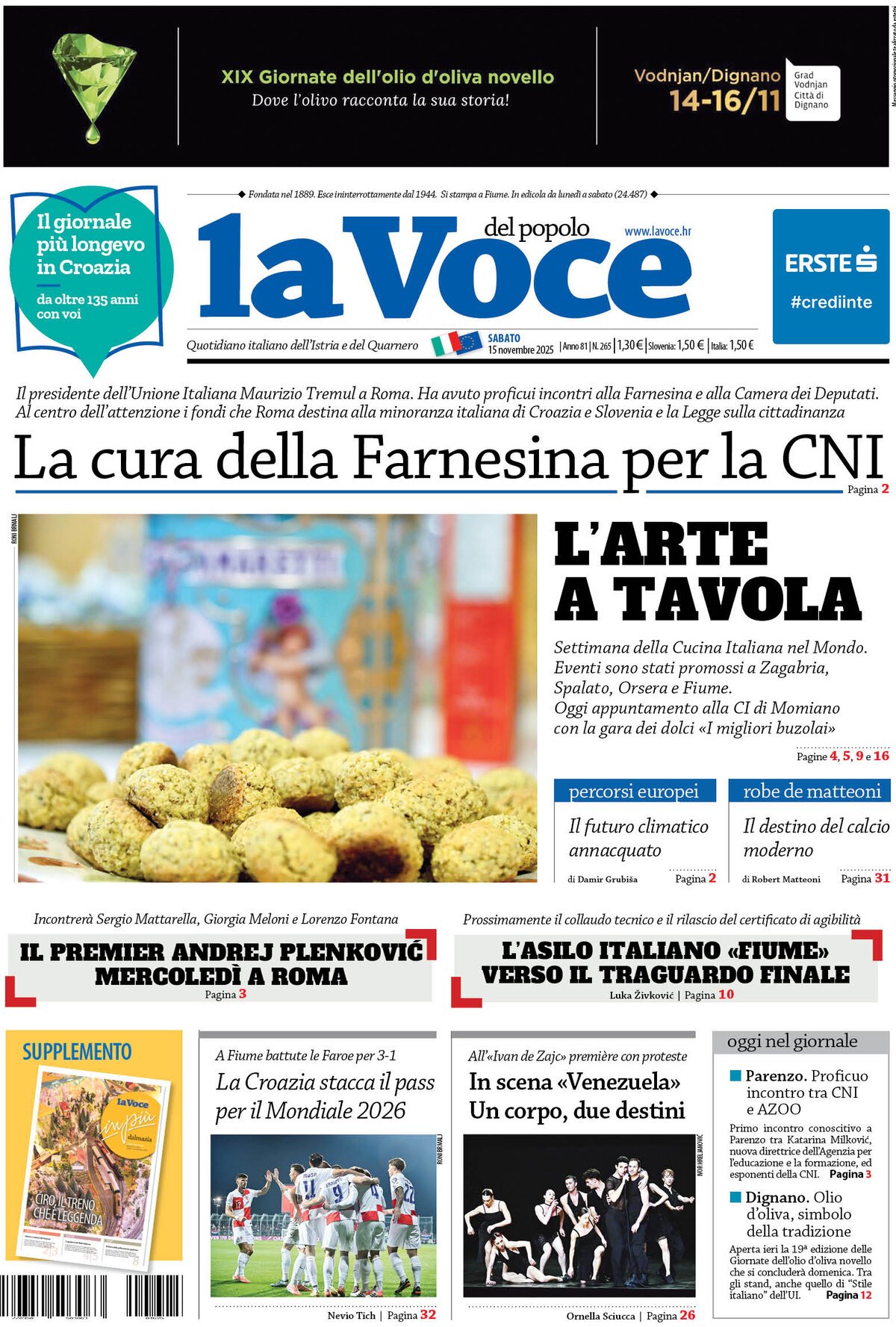 Prima Pagina La Voce del popolo 15/11/2025