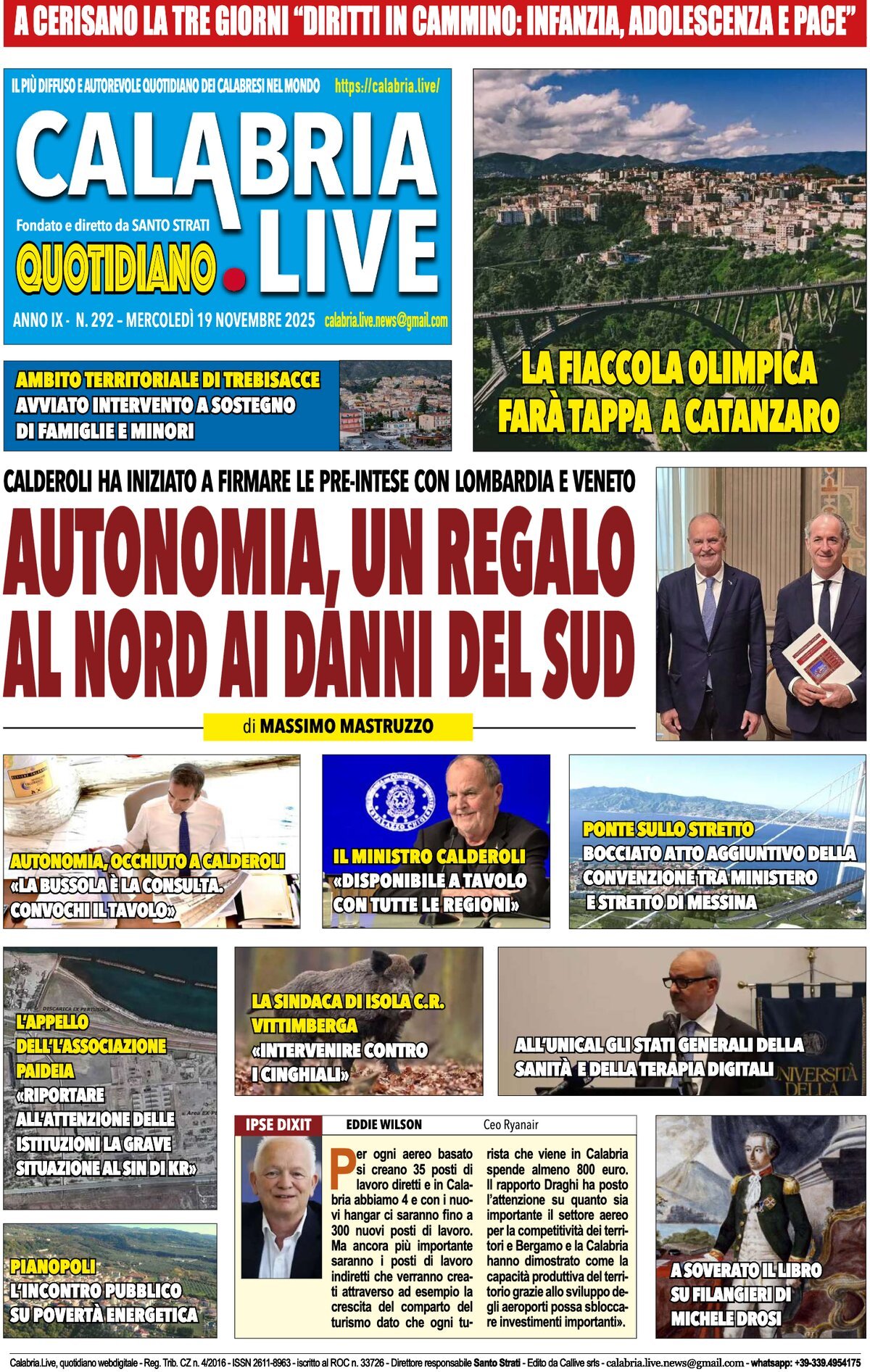 Prima Pagina Calabria Live 19/11/2025