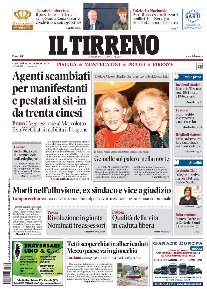 Prima Pagina Il Tirreno (Firenze, Prato, Pistoia, Montecatini) 18/11/2025