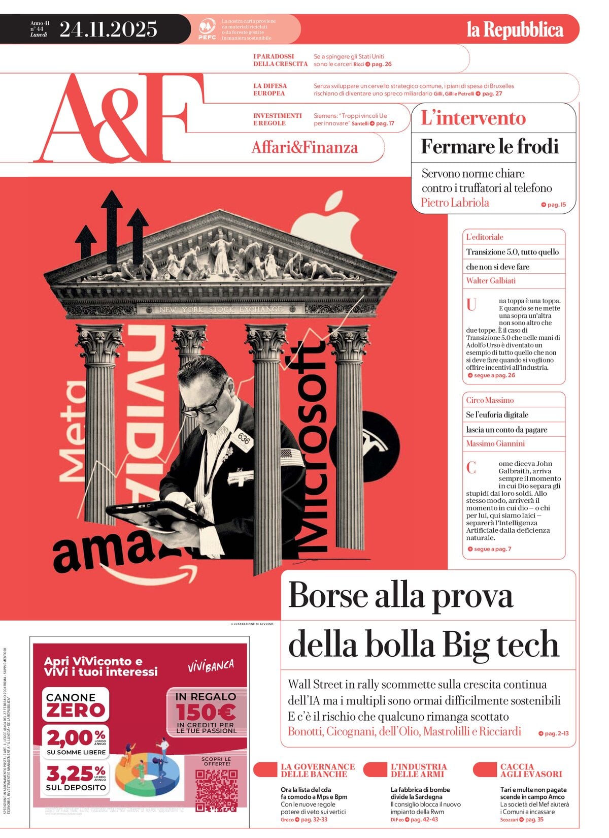 Copertina Affari & Finanza (la Repubblica) 24/11/2025